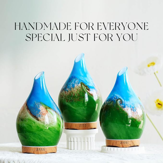 Porseme 280ml Essential Oil Diffuser Glass Color Changing Aroma Air Diffusers Aromatherapy Ultrasonic Cool Mist Humidifier 7 Running Hours Waterless Auto-Off for Sleeping, Yoga, Office (Blue Grass)