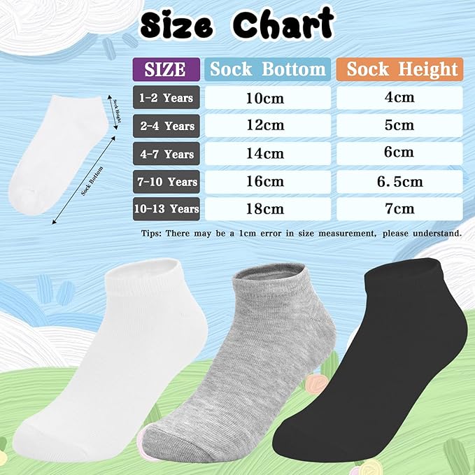 ZERULETS Kids Socks, 20 Pairs Ankle Low Cut Short Athletic Socks for Boys Girls Toddler 1-13 Years