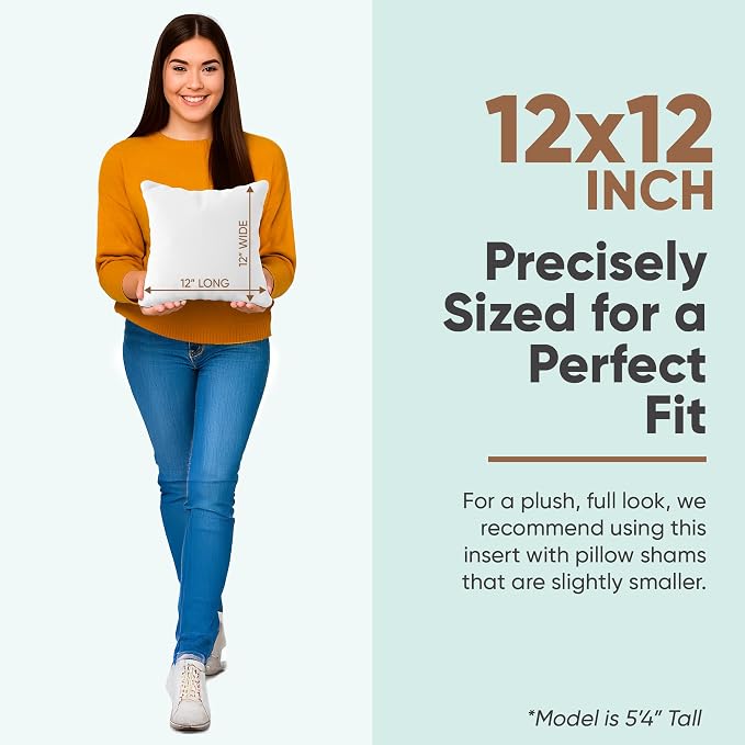 Pillowflex Synthetic Down Pillow Insert 12x12 in - Karate Chop Pillow | Large Square Euro Sham Form, Plush Polyester Cotton Blend, Cloud-Like Comfort, Clump-Resistant Fill, Smooth Elegant Finish