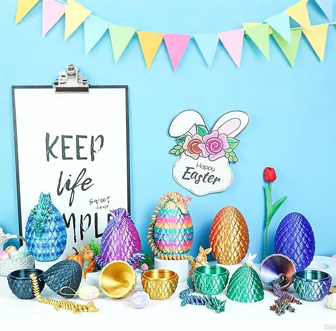 Large Dragon Eggs with Dragon Inside, 3D Printed Surprise Funny Gifts for Kids, Articulated Dragon Fidget Toys for Adults, Executive Desk Toys Office Room Dรฉcor (Pastel Rainbow)