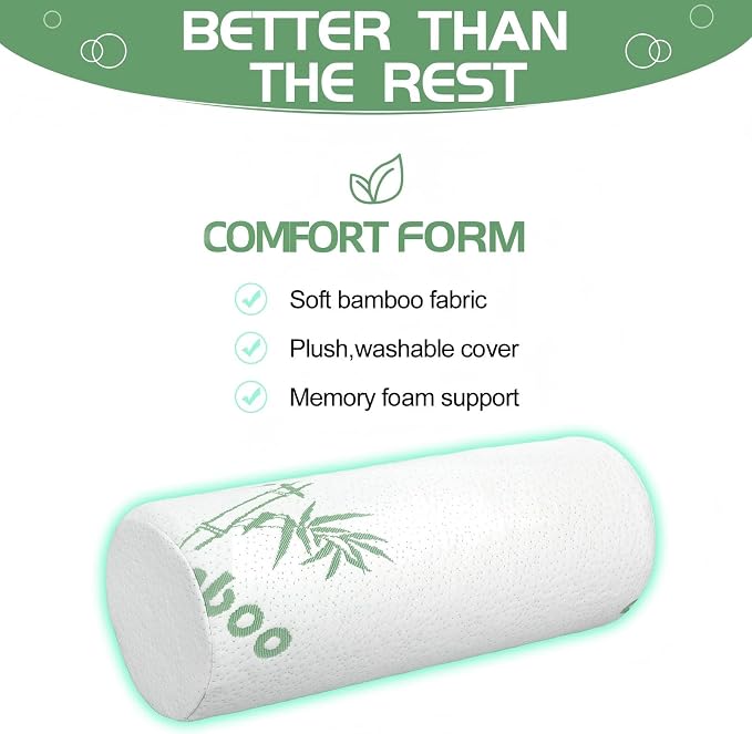 Bucherry 1 Pcs 15.8 x 5.9 Inches Cervical Neck Roll Memory Foam Pillow Cylinder Bolster Pillow for Bed Round Neck Support with Removable Washable Cover for Sleeping Travel Yoga Legs Back Lumbar