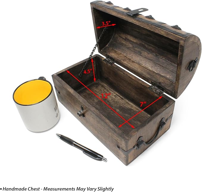 Treasure Chest Keepsake and Decorative Wood Box - Storage Box (X-Large 11x6x6.5)