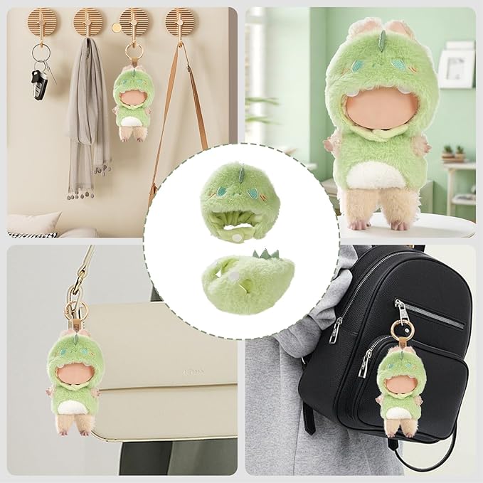 Cute Clothes for Doll Design Outfit Pop Blind Mystery Box Accessories Mart Mini La Boo-Boo Blah Bu Bu BuLafufu Ropa Plush Toy Stuff Dress Overalls Hoodie Pajamas (Green Dinosaur)