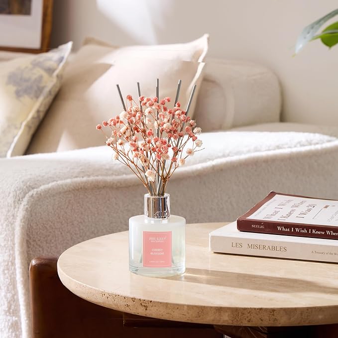 Airkeep Reed Diffuser Set, 3.38 fl oz (100 ml) - Cherry Blossom Oil Diffusers with 8 Reed Sticks, Home Fragrance Reed Diffuser for Bathroom Shelf Decor