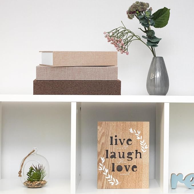Tioncy 3 Pcs Decor Linen Faux Book Box Set Aesthetic DIY Fake Linen Book Box for Decor Storage Cafe Table Bookshelf Gift Home Keepsake(Multi Sizes,Khaki, Dark Coffee, Light Coffee)