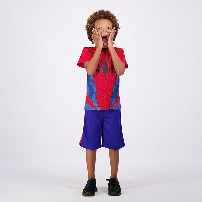 Marvel Avengers Spider-Man Boys’ T-Shirt and Short Set for Toddler and Little Kids – Blue/Red