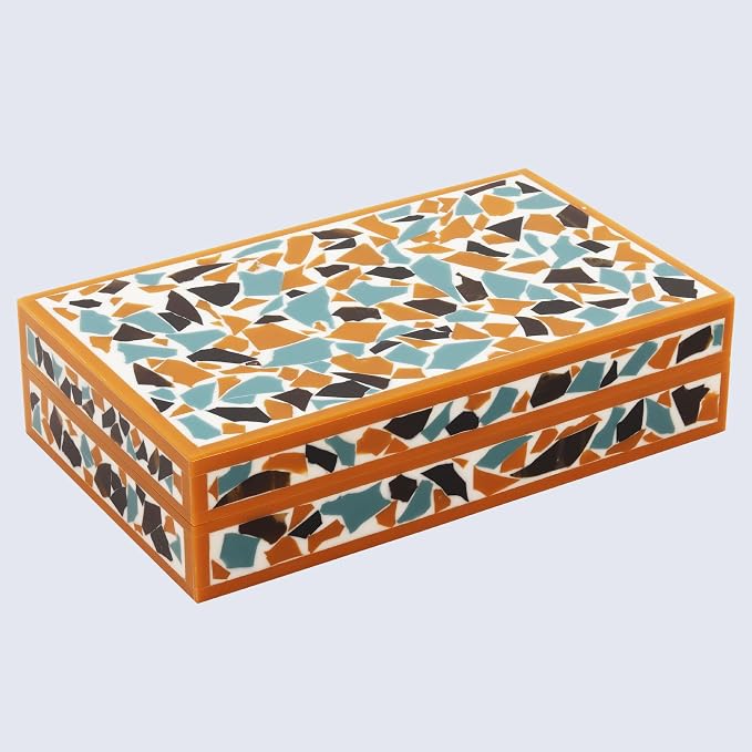 Handicrafts Home Decorative Storage Box 10x6 – Remote Organizer Box with Lid, Modern Decorative Keepsake Box, Boho Shelf Décor, Memory Box for Photos or Letters, Decorative Box for Table Décor