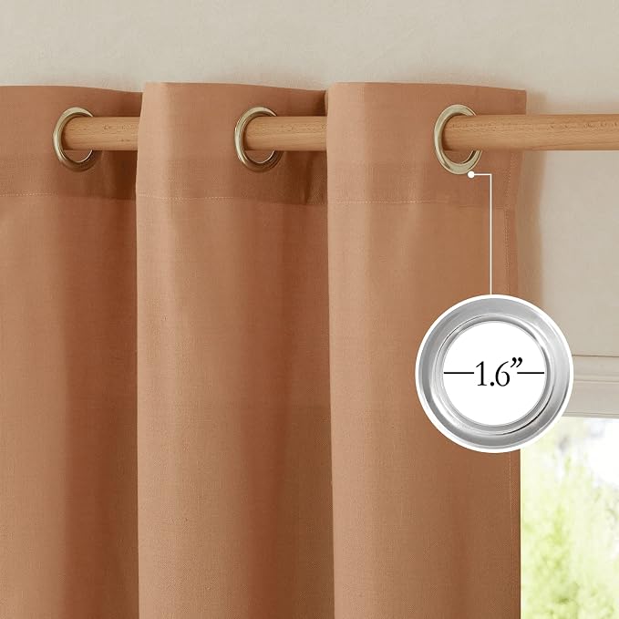 NICETOWN Linen 78 inch Curtains for Kitchen Window, Grommet Thick Flax Linen Burnt Orange Small Window Treatments Privacy Assured with Light Filtering for Cafe/Kids Room, W68 x L78, 2 Panels