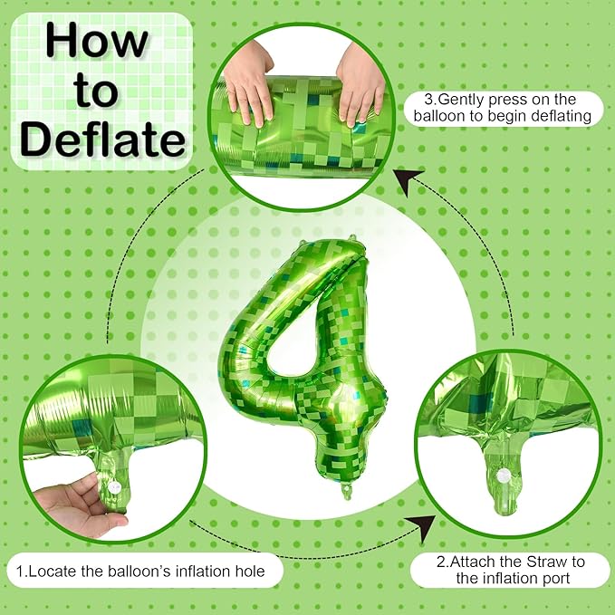 Number 4th Birthday Balloon Lime Green Pixel, 40 Inch Large Dark Kelly Green Number 4 Foil Balloons for Boys Four Year Old Birthday Video Game Forest Golf Theme St. Patrick's Day Party Decorations