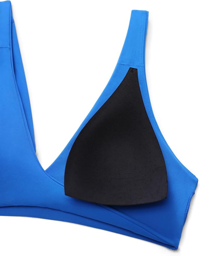 CRZ YOGA Butterluxe Front Twist Deep V Neck Sports Bras for Women - Wide Straps Padded U Back Yoga Crop Top