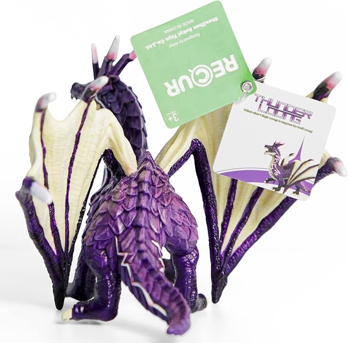 RECUR Thunder Dragon Action Figurine, 7.4 Inch Purple Dragon Toys for Boys Girls Kids, RPG Figures Miniatures for Tabletop Display & Roleplaying, Collectors Toy Age 3 +