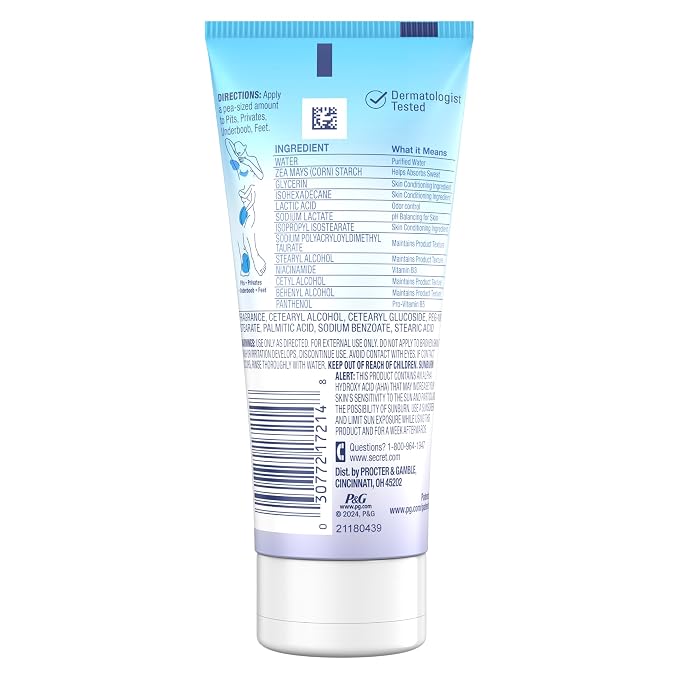 Secret Whole Body Deodorant Dry Feel Cream + Absorbs Sweat for Women, Completely Clean Scent, Aluminum Free Deodorant, 72 HR Odor Protection, 3.0 oz