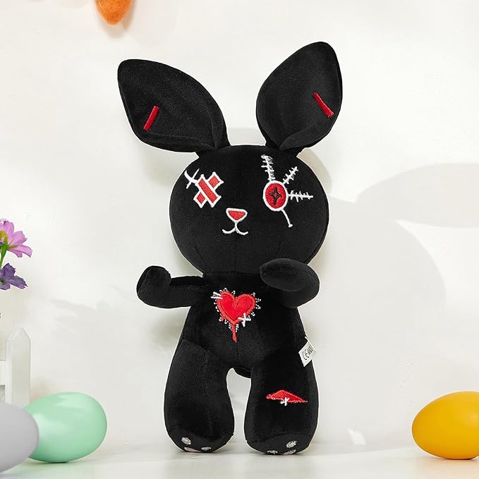Halloween Bunny Easter Basket Fillers for Kids Gifts Plush Toy Stuffed Rabbit for Boys and Girls Classroom Hunting Egg Decoration (Black)