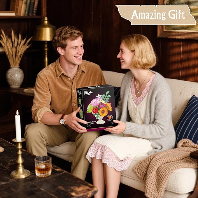 Botanicals Flower Arrangement Building Set, Classic Style Artificial Flower Bouquet, Chrysanthemum Building Toy, Gift for Women - Unique Bouquet Collection for Adults