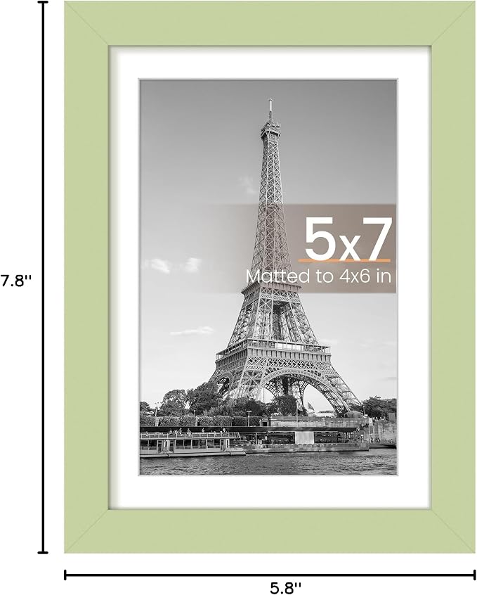 upsimples 5x7 Picture Frame, Display Pictures 4x6 with Mat or 5 x 7 Without, Wall Hanging Photo Frames, Green, 1 Pack