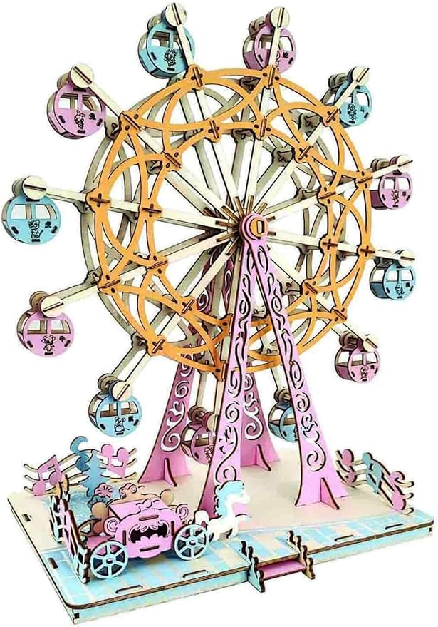3D Adult and Children's Wooden Puzzle, 3D Puzzle, 3D Camping car Wooden, Puzzle Model, Manual Assembly, Hands-on Practice of Thinking, DIY Home Decoration, (Happiness Ferris Wheel)