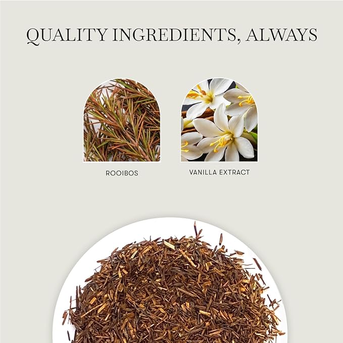 Luxmi Estates Vanilla Rooibos Herbal Tea, 25 Tea Bags (50g, 1.76oz) | South African Red Bush Tea with Natural Vanilla | Caffeine-Free Two-Ingredient Sweet & Earthy Infusion | Vegan & Non-GMO