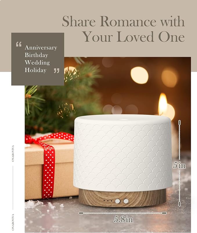 280ml Ceramic Ultrasonic Aromatherapy Diffuser | Cool Mist Humidifier for Large Rooms, Auto Shut-Off, Quiet Sleep Mode & 3 Timer Settings – Ideal for Home, Office, Spa, Yoga, and Bedroom