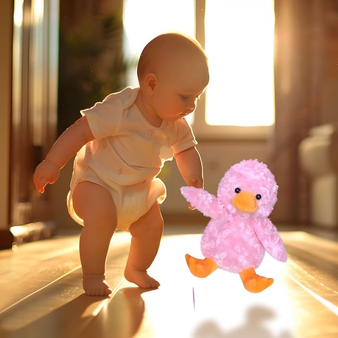 Rose Duck Plush Stuffed Animal, Cute Furry Pink Duck Toy, Soft Cuddly Plushie Hugger Toy for Boys Girls, Gifts for Kids or Girlfriend, 12 Inches