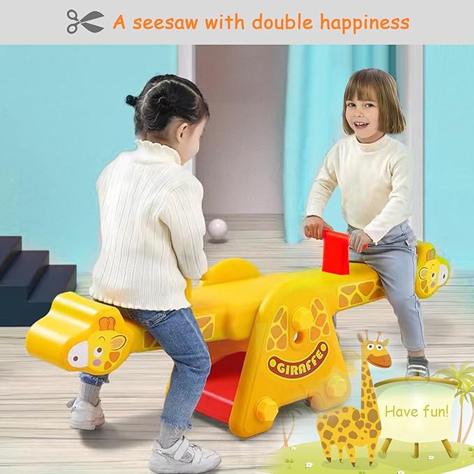 Joyful Yellow Giraffe Teeter Totter Seesaw: Rocking Fun for Two Toddlers or Kids; Indoor & Outdoor Toddler Toys for Ages 1-12, A Precious Gift for Your Dearest Child