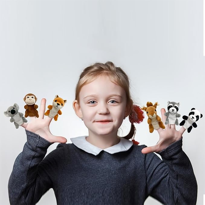 Jungle 6pcs Finger Puppets Set, Cute Animal Puppet Mini Hand Puppets Role-Playing Story Animal Soft Plush Toy for Kids Monkey, Fox, Squirrel, Raccoon, Panda, Koala(jungle01)