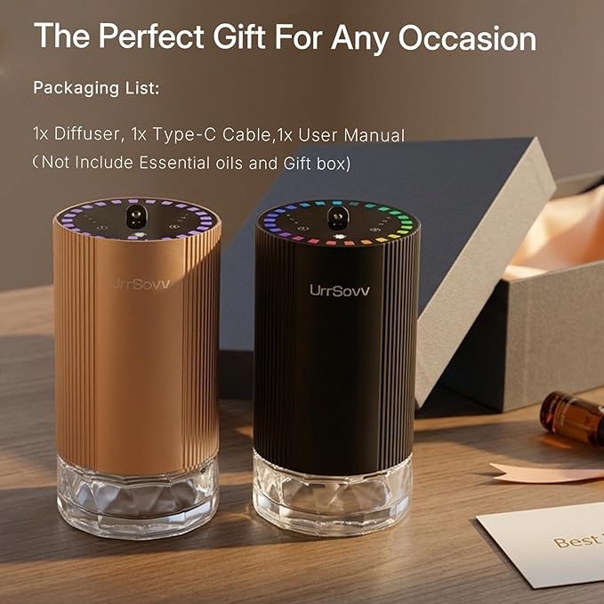 UrrSovv Waterless Car Essential Oil Diffuser Battery Operated (Black) | Waterless Aluminum Alloy 4000mAh Long Lasting Battery Operated Essential Oil Diffuser for Car Home Office