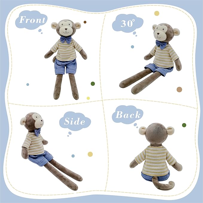 Monkey Stuffed Animals,15.7" Boy Monkey Plush with T-Shirt and Pants,Cute Stuffed Animal for Girls As Birthday, Easter,Christmas,Valentine's Day Gift