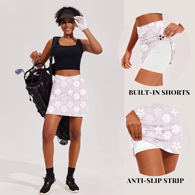 Ekouaer 16" Skorts for Women with Pockets Golf Pickleball Tennis Skirt | Silicone Grippers,2 Inner Pockets,Wide Waist,Side Slit Hem,Breathable,Soft,Lightweight
