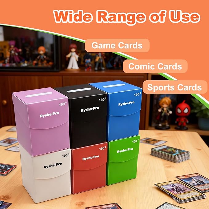 6 Pack Large Card Deck Boxes with 12 Dividers & 1 Dice Bag, Fits 100+ Double-Sleeved Standard Game Cards, Bulk Trading Card Storage Organizer Plastic Cases for MTG TCG Sports Cards, Colorful