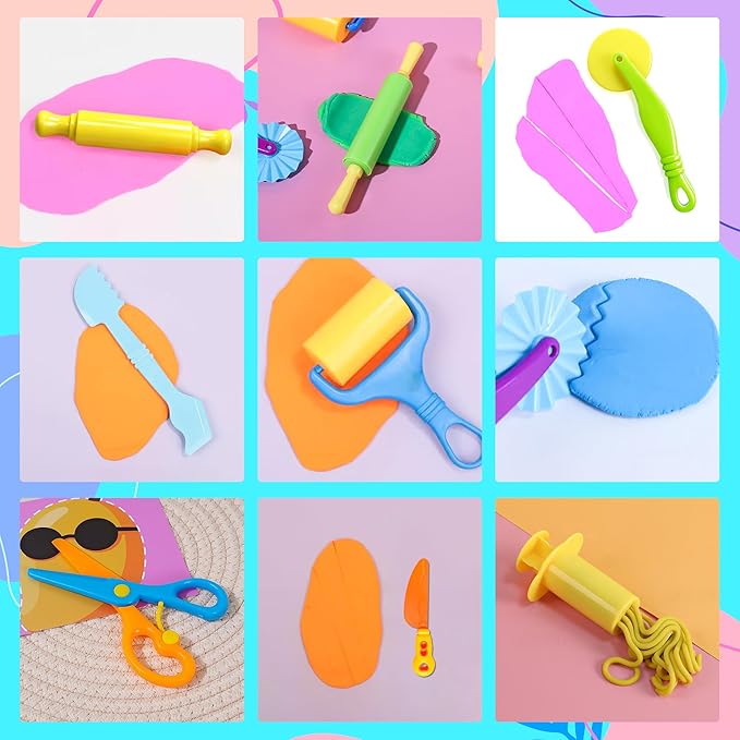 Kleeblatt Dough Tools Set for Kids - 20 Pcs Playdough Kit with 9 Basic Dough Tools,9 Double-Headed Clay Carving Tools,1 Cute Silicone Molds & Cleaning Brush, Safe for Toddlers Ages 2-8