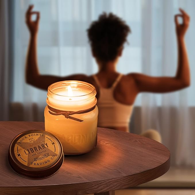 Four Points Trading Company Candles - Library Scented Aromatherapy Candles - Perfect Candle for Women or Men - Great for Birthday, Grandma, Mom, Home and Apartment Decor - 100% Soy Candle - 8oz
