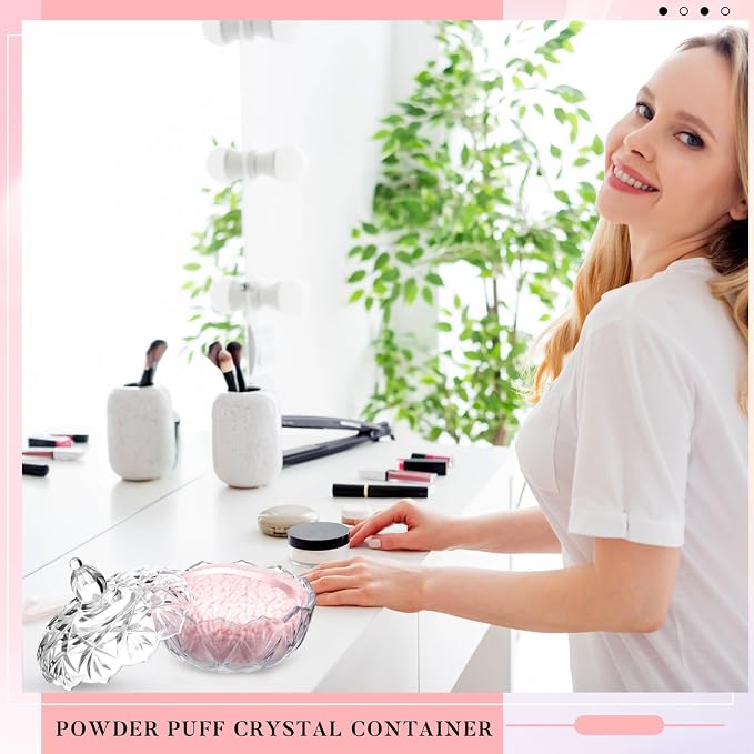Tioncy 2 Pcs Extra Large Dusting Powder Puff and Container for Women-6'' Glass Crystal Dusting Powder Container with Body Soft Washable Reusable Velour Face(Clear,Pumpkin)