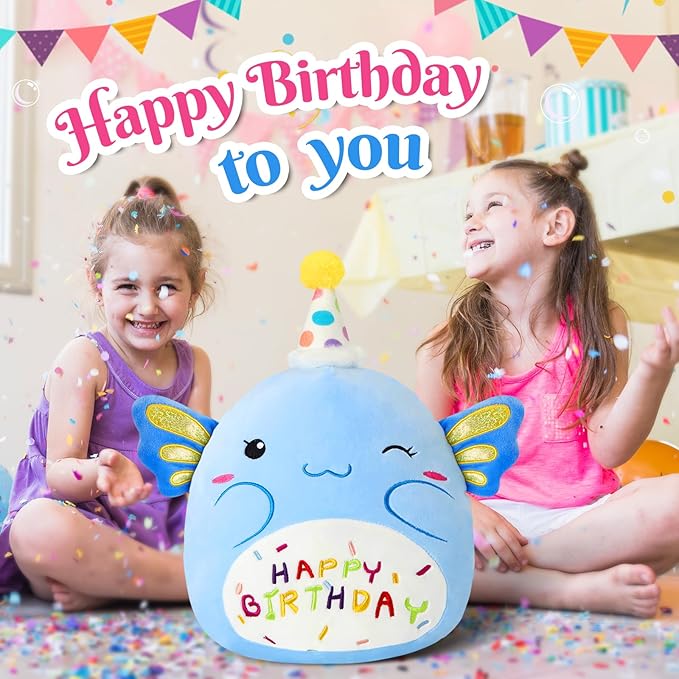 14“ Birthday Axolotl Plush Pillow,Blue Axolotl Stuffed Animal Soft Plush Toy,Cute Plushie Doll Gifts for Kids & Birthday Party Decor