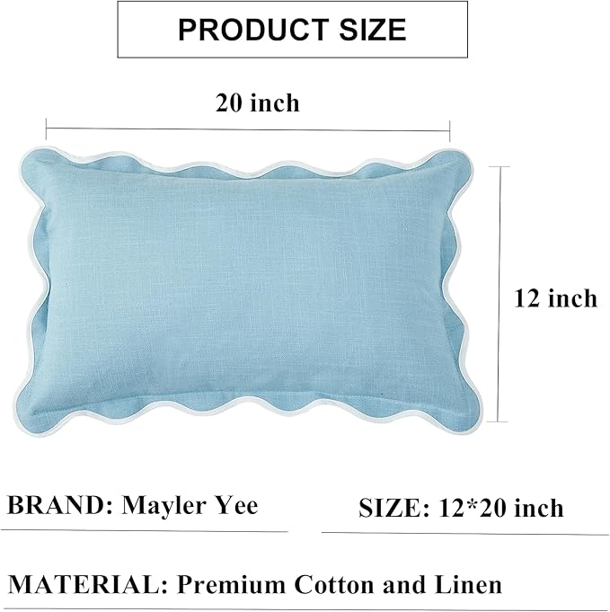 Scalloped Pillow Covers Set of 2 for Living Room | Spring Decorative Sofa Couch Lumbar Pillows | Boho Sytle Decorative Home | Aesthetic Funky Preppy Pillow Cases (Blue, 12x20 Inch)
