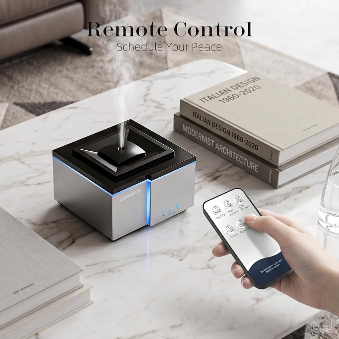 All Day Long-Lasting Aromatherapy, 500ML Large Aromatherapy Diffuser: Ultrasonic Cool Mist Humidifier, Remote Control, 7 Color Lights, Timer, Auto-Off for Home/Bedroom/Yoga (Silver)
