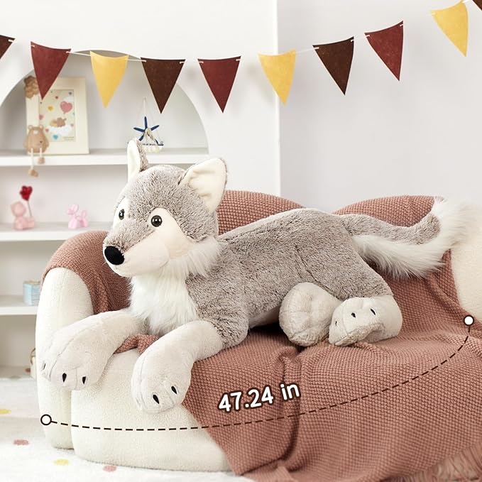 MaoGoLan Large Wolf Stuffed Animal for Boy, Giant Wolf Plush Toy for Girl, Stuffy Coyote for Kid, Realistic Stuffed Coyote Plush Pillow for Baby Shower, Birthday Gifts or Party Favor, 47 inches
