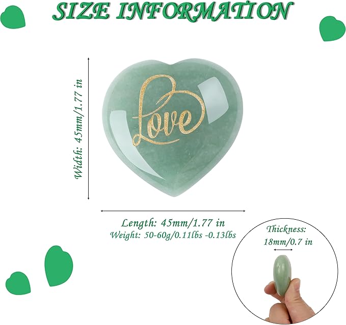 ZHIYUXI 45mm Green Aventurine Engraved Heart Stone St Patricks Day Decorations Healing Crystals Gem Stones Heart Shaped Rocks Polished Green Stones Meditation Healing Gifts for Women Reiki
