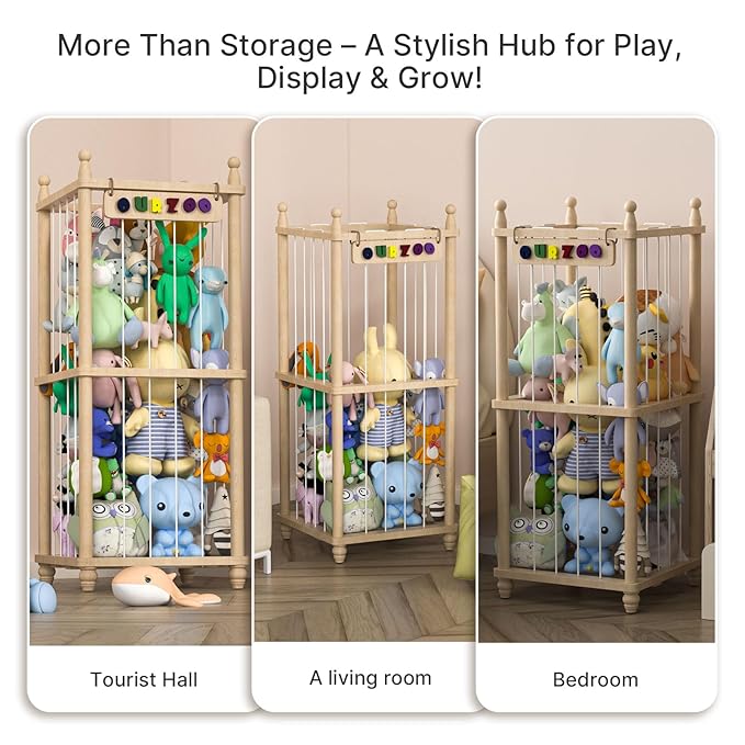 Stuffed Animal Storage, Wood Stuffed Animal Zoo Storage,3D Zoo Plaque Toy Organizer, Extra Large Capacity Plush Toy Cage,Stuffed Animal Holder,Gift for Nursery Playroom Kidroom Decor