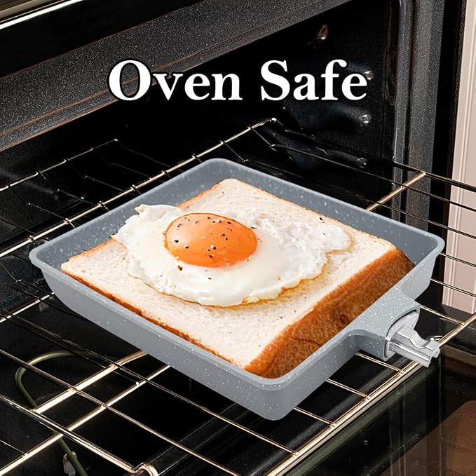 AIKENBBKK Tamagoyaki Pan Ceramic, Japanese Omelette Pan Nonstick, Japanese Egg Pan, Square Egg Pan, Induction-Ready, Detachable Handle, with Silicone Spatula, PFAS & PFOA-Free, Oven Safe, Blue