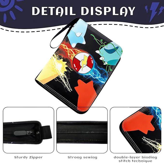 Card Binder 4 Pocket with Zipper, Trading Card Holder 50 Removable Sleeves – Holds 400 Cards, 3-Ring Album Case for Sports & Game Cards, Gift for Boys Girls (4 Pocket 400)