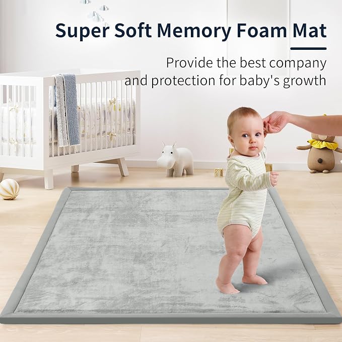 ACOMOPACK 1.3" Thick Baby Play Mat for Floor,50x50 Elasti-Foam Playpen Mat for Kids,Infants,Toddlers, Ultra Soft Crawling Mat with Non-Slip Bottom,Tummy Time,Nursery Rug,Yoga,Tatami(Light Grey)