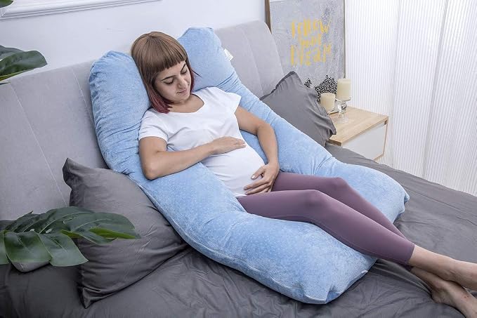 MOON PINE Pregnancy Pillow, U Shaped Full Body Pillow for Maternity Support, Sleeping Pillow with Cover for Pregnant Women (Blue)
