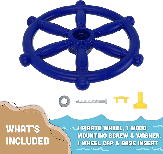 Squirrel Products Pirate Wheel 12" with Mounting Hardware, Made of Durable Weather-Resistant Plastic, for Kids Playgrounds - Blue