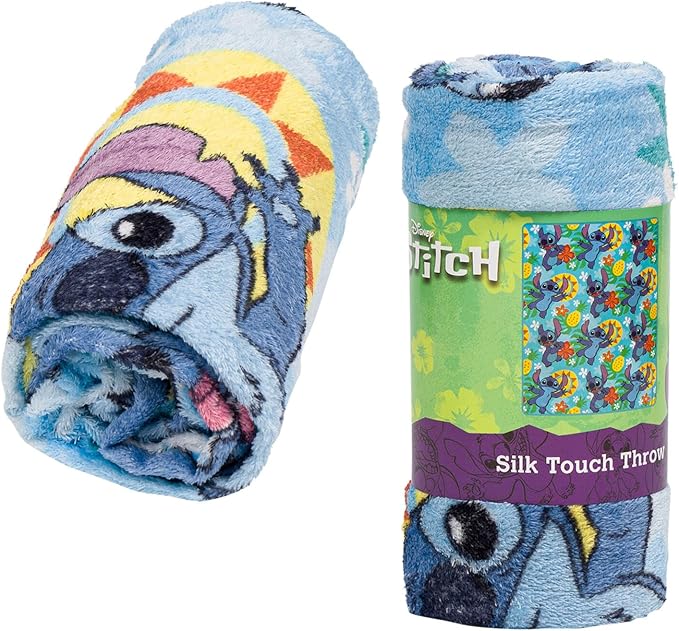 Northwest Disney Lilo & Stitch Silk Throw Blanket 40""X50"", Single, Blue, 91897