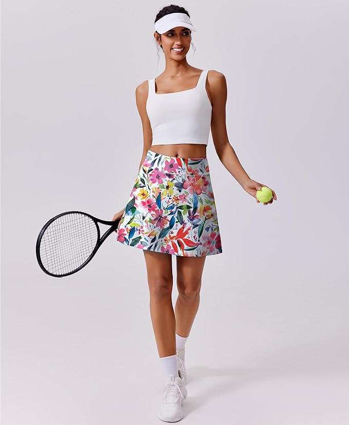 PINSPARK 17" Golf Skorts for Woman High Waisted Tennis Skirt with 4 Pockets | Lightweight, Quick Dry, 4-Way Strecth, Breathable, Tummy Control, UPF 50+ Athletic Skort for Workout, Pickleball, Gym, Casual