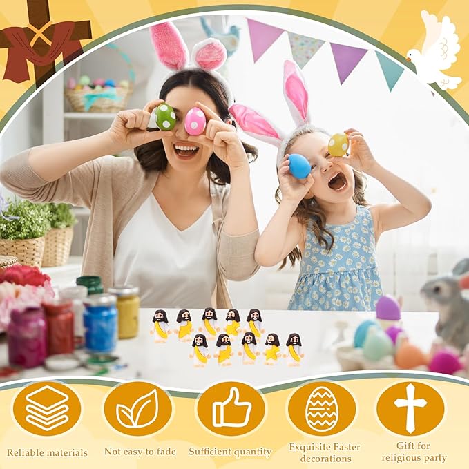 Bememo 300 Pcs Little Jesus Figures Bulk Original Design Mini Pocket Jesus Toys Rubber Figurine to Hide and Seek Religious Party Favors Sunday School Craft Baptism Gifts(Yellow)