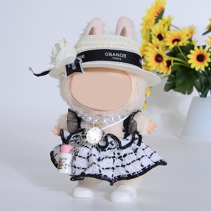 Chic Style 17cm Doll Clothes Accessories Set Include: 1 Dress, 1 Hat, 1 Necklace, 1 Water Bottle and 1 Shoes for Dress up Your Dolls (Doll Not Included), White #1