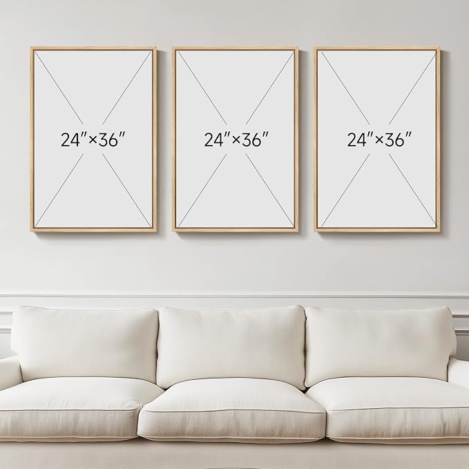 Large 3D Textured Framed Neutral Abstract Wall Art for Living Room, 3 Piece | Solid wood frame, sandstone texture painting, curved line detail and beige tone, ready to hang, wall decor for bedroom office