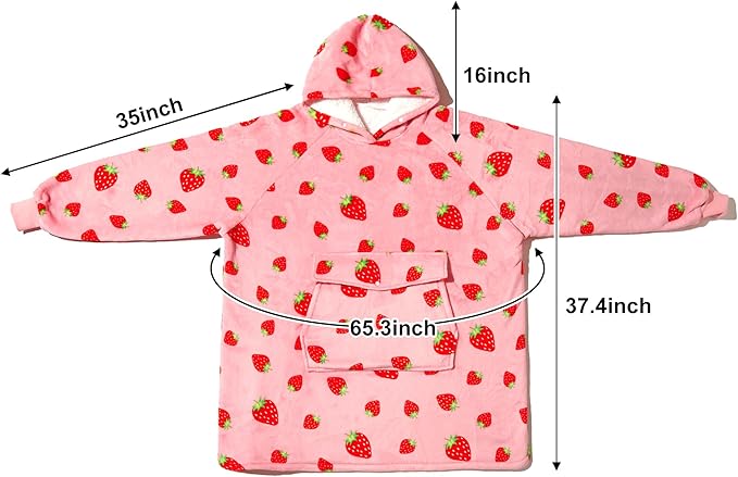 Krifey Wearable Blanket Hoodie, Oversized Sherpa Fleece Sweatshirt with Giant Pocket, Birthday Gifts for Women, Mom, Sister, Strawberry