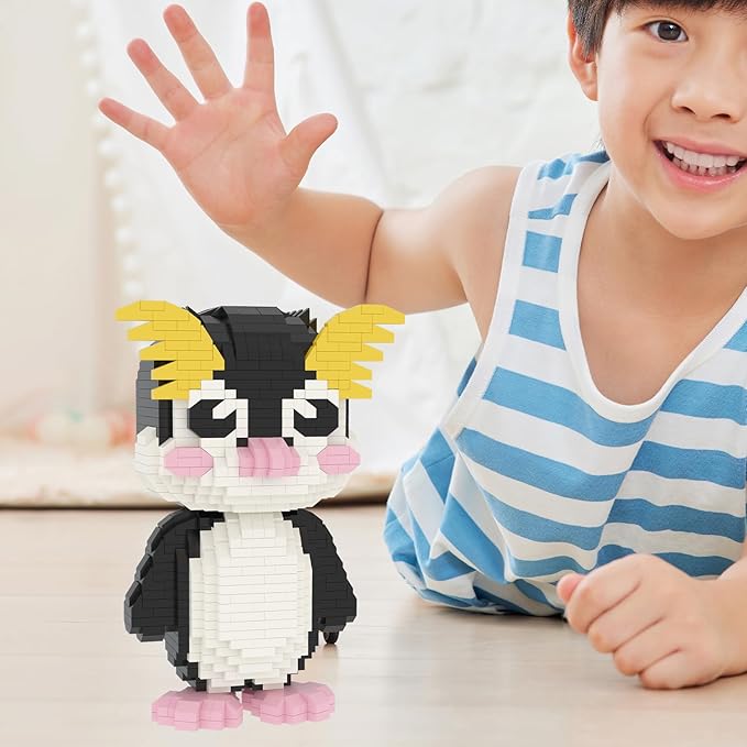 Larcele Animal Series Micro Building Blocks Animal Set, DIY Mini 3D Building Toy Bricks Kit,1094 Pieces KLJM-07 (Rockhopper Penguin)